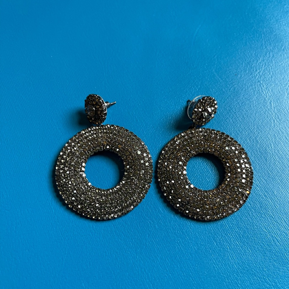 Tasha Sparkle Rhinestone Dangle Pierced Hoops - Picture 4 of 5